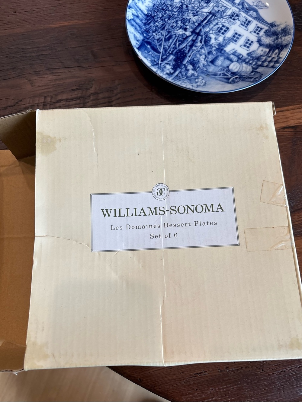 Vintage Plates,Rare LES DOMAINES Williams Sonoma Blue/White Dessert Set Of 6, 8” - Picture 8 of 13